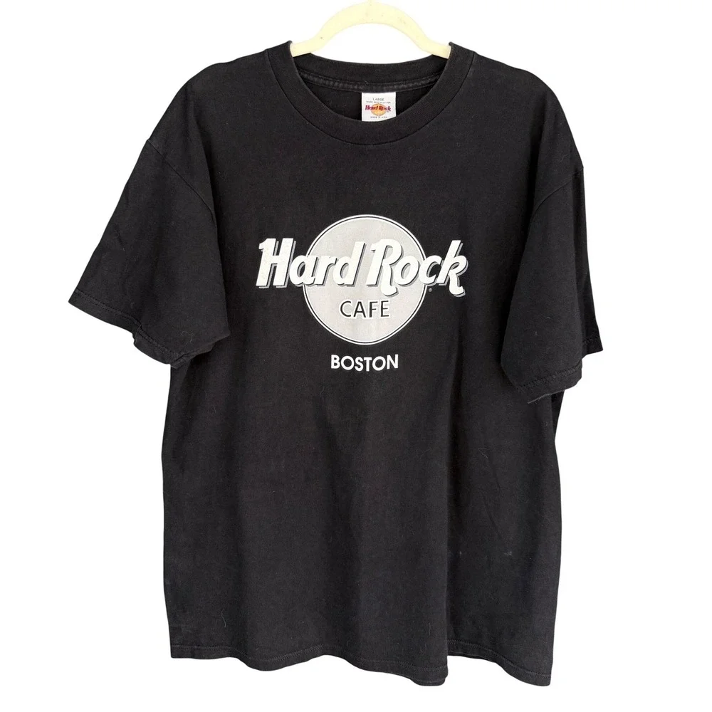 Vintage Hard Rock Cafe Boston T-Shirt Black Graphic‎ Tee Made in USA Large